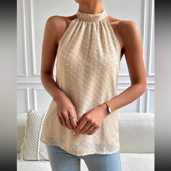 Boho apricot Swiss dot tie back chiffon blouse - Picture 6 of 6